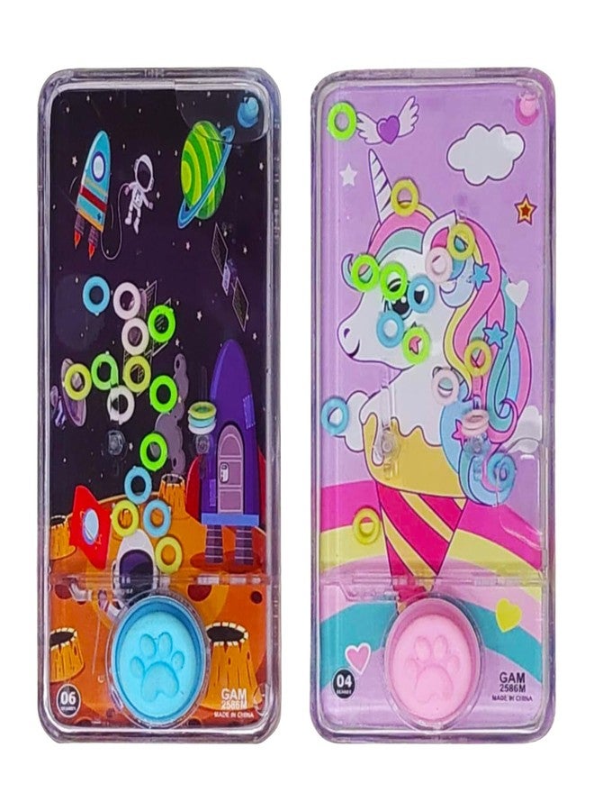 SIDAK Unicorn & Space Theme Mobile Handheld Console Ring Toss Water Game Anxiety Toys Aqua Toys Travel Family Games Ideal Gift Boys and Girls Kids (Pack of 2) - Image 1